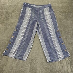 J. Jill  Blue & White Striped Wide‎ Leg Cropped Pants Size M Petite Linen Blend